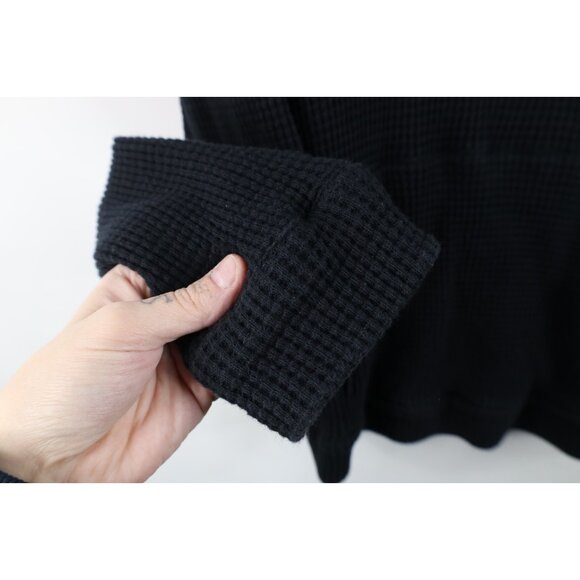 Armani Exchange Mens Large Spell Out Leather Trim Thermal Waffle Knit Hoodie - Picture 7 of 13